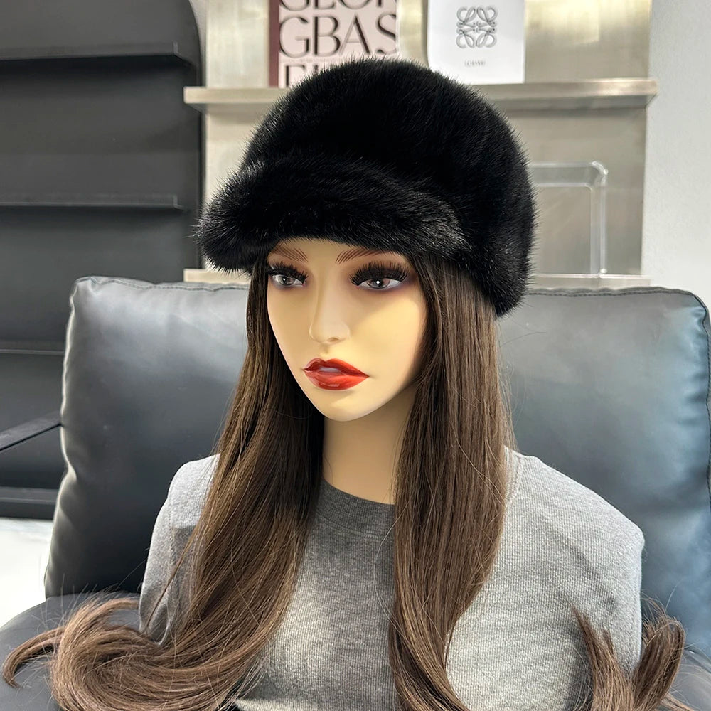 Real Mink Fur Hat Winter Women Keep